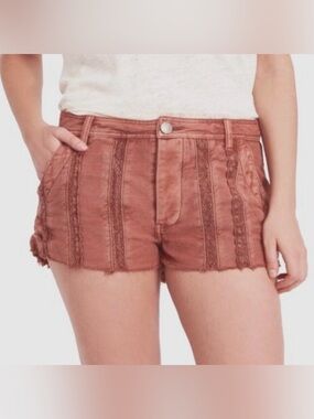Free People Rust Lace-Trim High-Rise Shorts